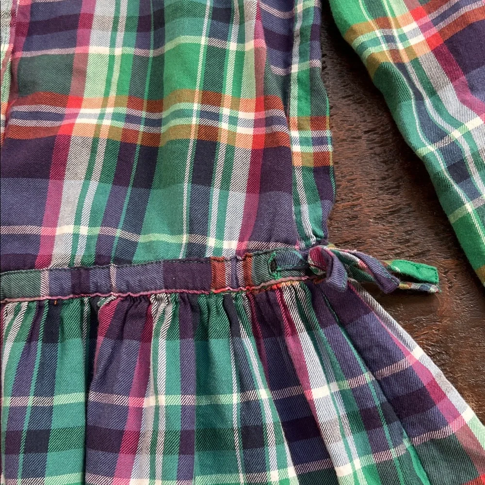 RALPH LAUREN Midi Shirt Dress Flounce Hem Girls Multicolor Madras Plaid Size 7